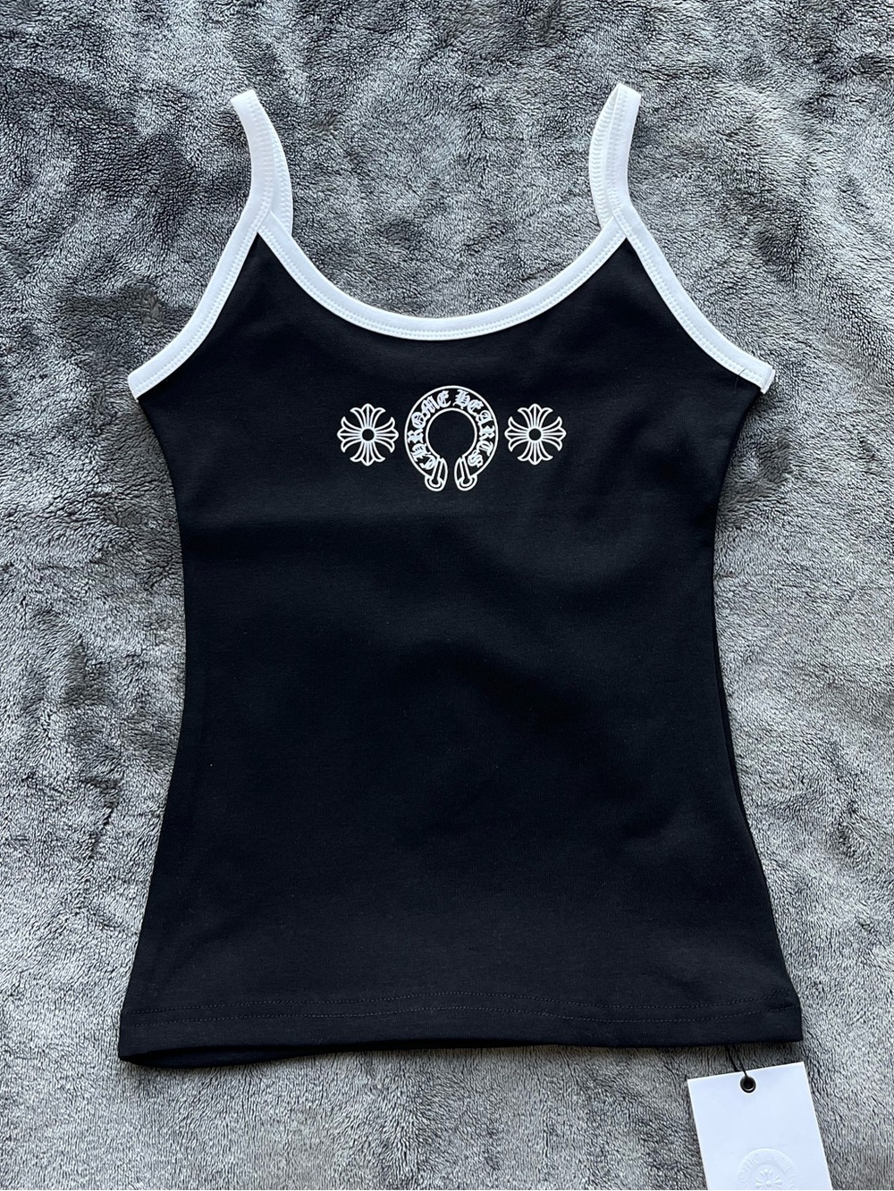 Chrome Hearts Black Tank Top with White Trim and Center Graphic